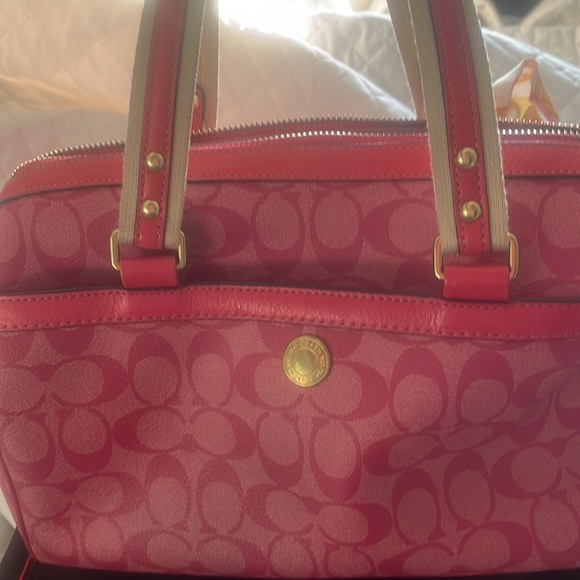 Coach Signature Heritage Stripe Canvas and Leather Satchel - Picture 6 of 9